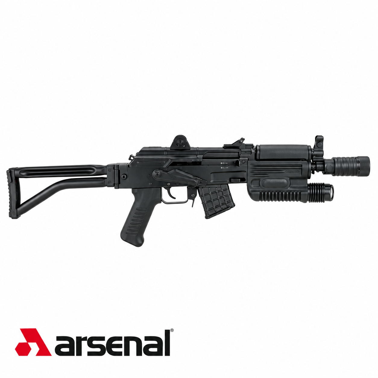 Arsenal SAR-M4S 7,62×39 mm félautomata AK karabély, 215 mm-es csővel, fix fémválltámasszal és integrált LED-lámpával