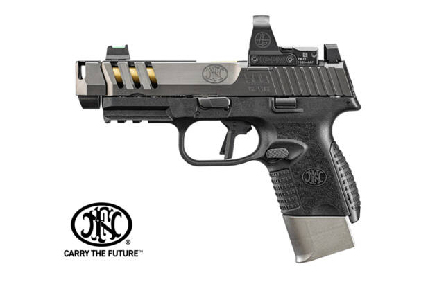 FN 509 CC Edge 9×19 mm kompenzátoros pisztoly aranyszínű TiN bevonatú csővel, optikafogadó szánnal és textúrázott markolattal