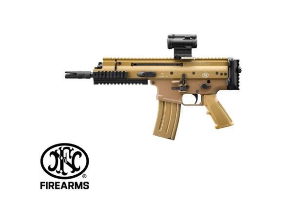 FN SCAR 15P VPR 5.56×45 mm FDE kompakt félautomata golyós fegyver, 7,5 hüvelykes csővel és Picatinny szereléksínekkel