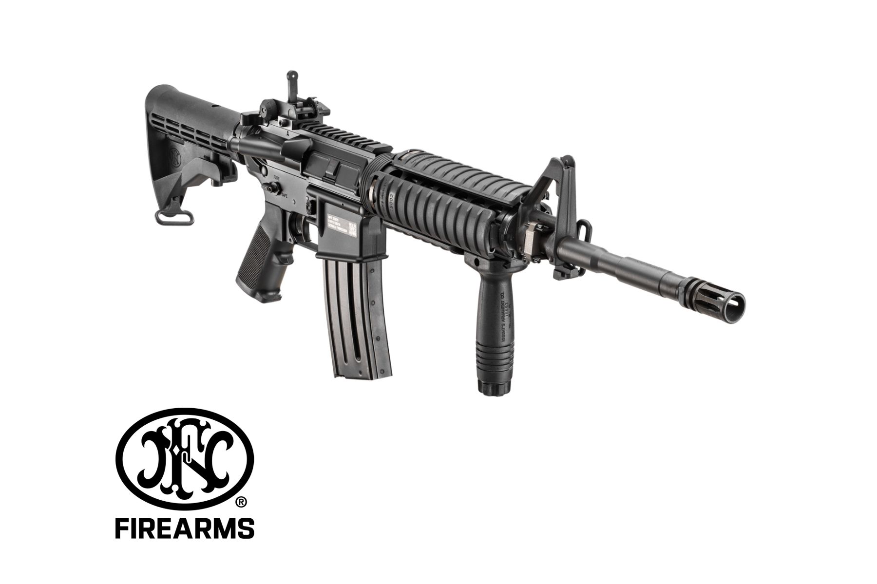 FN M4A1 Military Collector 5,56×45 mm NATO félautomata karabély Knight's Armament RAS Quad Rail előaggyal és M4 teleszkópos válltámasszal