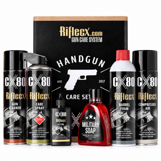 RifleCX Hand Gun Set komplett tisztító- és ápolókészlet maroklőfegyverekhez