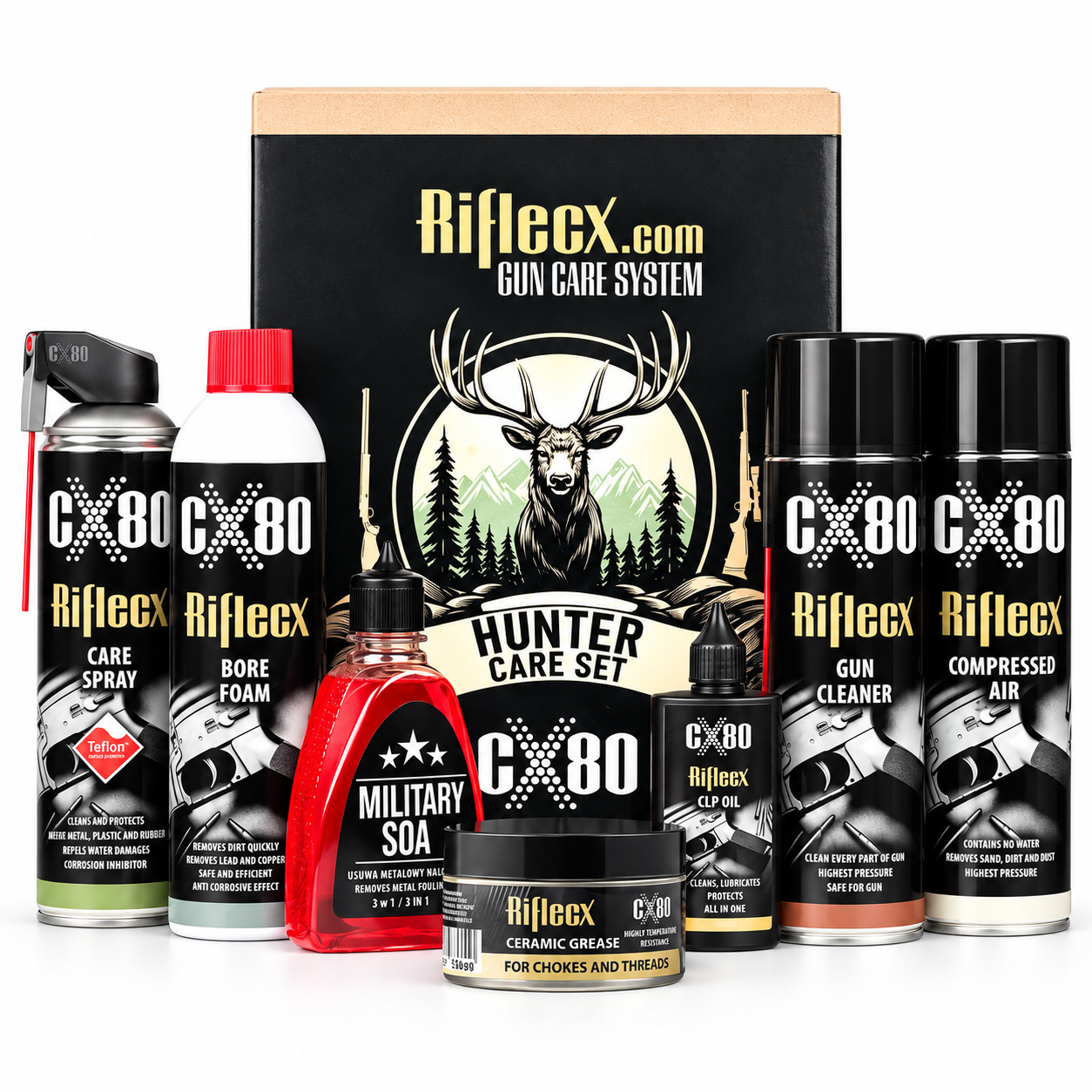 RifleCX Hunter Set vadászati fegyvertisztító készlet 7 termékkel