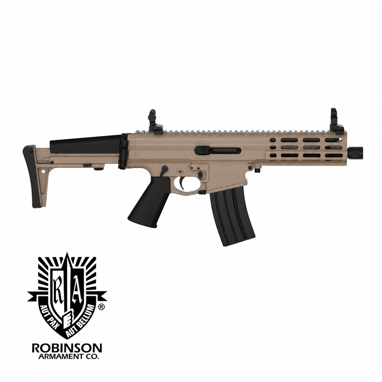 Robinson Armament XCR-L Mini .223 Rem félautomata golyós karabély, 7,5″ csővel, állítható gázrendszerrel, M-LOK előaggyal és hajtható válltámasszal.